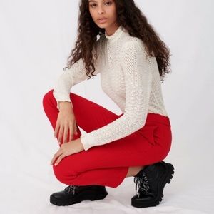 New MAJE Red Straight Leg Pants Womens Size  Medium (38) Tab Closure